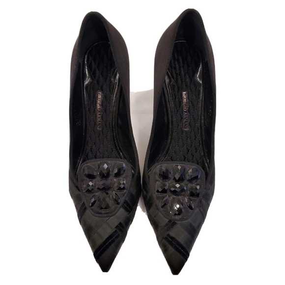 Giorgio Armani Black Satin Velvet Rhinestone Pumps - Picture 2 of 9